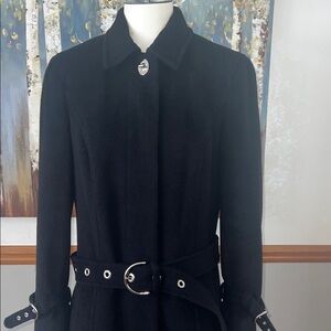 Elegant Coach Genuine Camel Hair Belted Coat Black Women's Coat